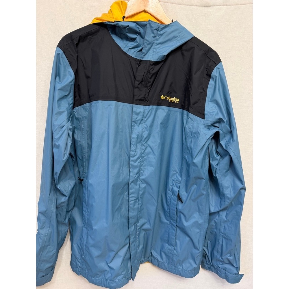Columbia PFG Omni-Tech Jacket Mens Medium Blue Black Waterproof Fishing Raincoat